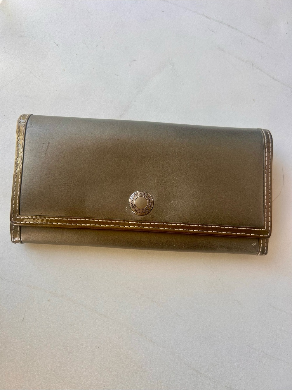 Coach Shiny Silver Gray Leather Snap Continental Wallet